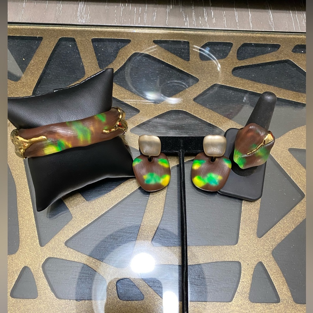 Molten Gold Lucite Alexis Bittar Set - Fluorescent Forest